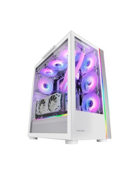 ÷ Caja e-atx torre gaming mars gaming mc-ultra white doble linea argb frontal y lateral de cristal tem