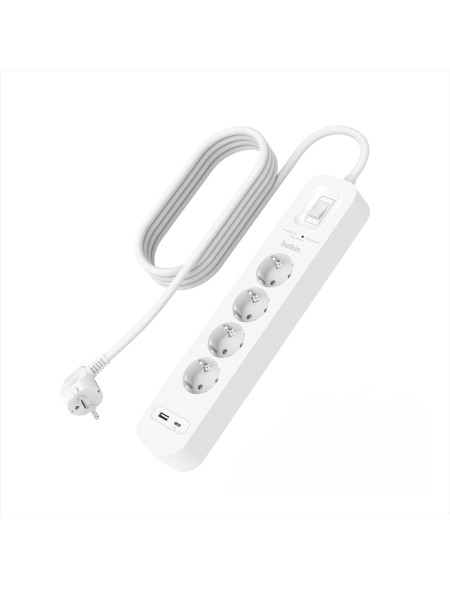 ÷ Regleta alimentacion belkin srb001vf2m de proteccion contra sobretensiones 4 tomas boton apagado usb