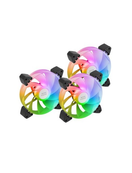÷ Kit 3xventilador interno argb mars gaming mf-3ar kit negro 12x12cm argb rainbow aspas invertidas