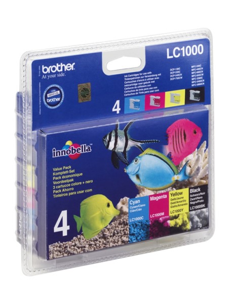 ÷ Pack colores tinta original brother lc1000valbp negro,cian,magenta,amarillo + alarma
