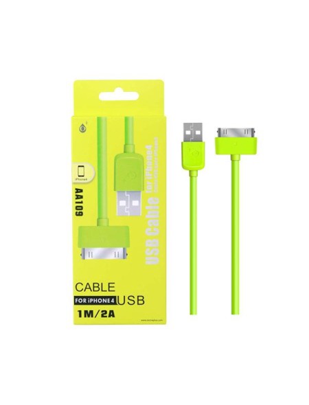 Cable datos USB 2.0 a iPhone 4/4s alta calidad 1m aa109 Verde ONE+