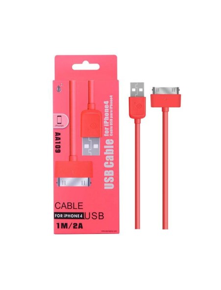 Cable datos iPhone 4/4s alta calidad 1m aa109 rojo ONE+