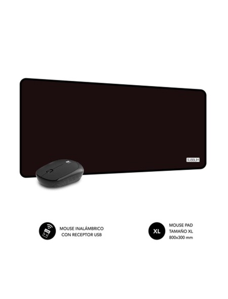 Pack Harmony Alfombrilla XL+ Raton Inalámbrico Subblim / 800x300x2mm / 1.200 DPI / Negro / SUBMP-03HP001