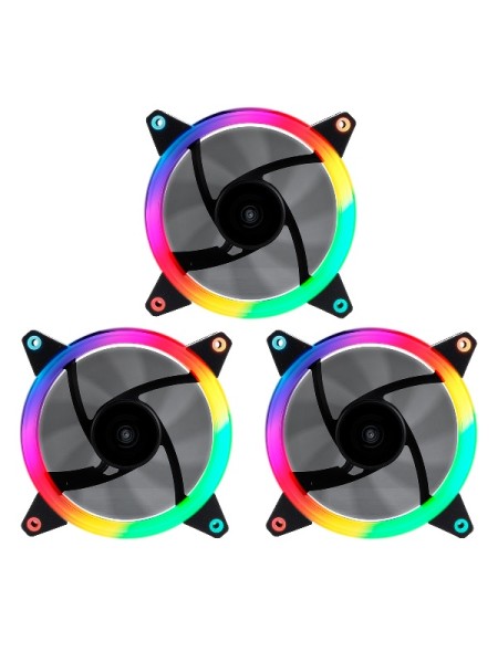 ÷ Kit 3xventilador interno unyka candy 120mm anillo argb led 7 aspas 1500rpm con mando a distancia