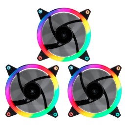 ÷ Kit 3xventilador interno unyka candy 120mm anillo argb led 7 aspas 1500rpm con mando a distancia