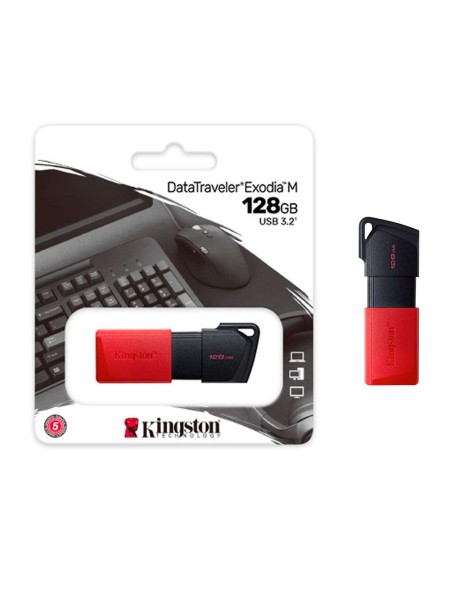 Pendrive Kingston Exodia M 128Gb USB 3.2 Gen.1 / Enganche para llacero / Negro-Rojo / DTXM/128GB