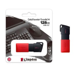 Pendrive Kingston Exodia M 128Gb USB 3.2 Gen.1 / Enganche para llacero / Negro-Rojo / DTXM/128GB