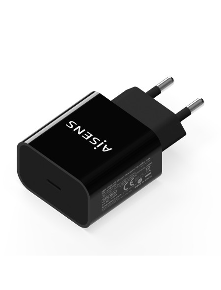 ÷ Aisens cargador usb-c pd 20w, 5v/3a 9v/2.2a 12v/1.66a, negro