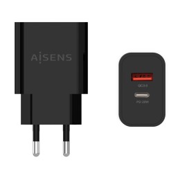 ÷ Cargador aisens 20w, 1xusb-c pd3.0, 1xusb-a qc3.0, negro