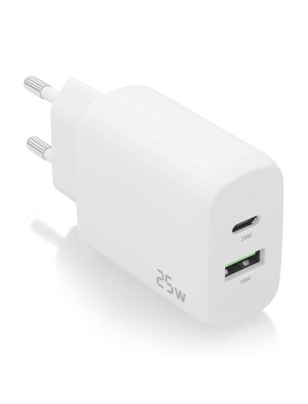 ÷ Aisens - cargador 25w, 1xusb-c pd3.0, 1xusb-a qc3.0, blanco