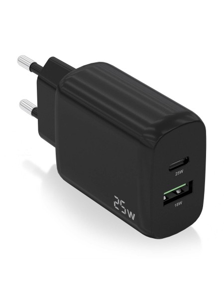 ÷ Aisens - cargador 25w, 1xusb-c pd3.0, 1xusb-a qc3.0, negro