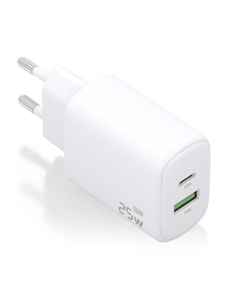÷ Aisens - cargador 25w, 1xusb-c pd3.0, 1xusb-a qc3.0, blanco