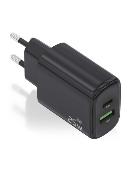 ÷ Aisens - cargador 25w, 1xusb-c pd3.0, 1xusb-a qc3.0, negro