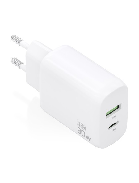 ÷ Aisens - cargador gan 30w, 1xusb-c pd3.0 qc4.0, 1xusb-a qc3.0, blanco