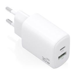 ÷ Aisens - cargador gan 30w, 1xusb-c pd3.0 qc4.0, 1xusb-a qc3.0, blanco