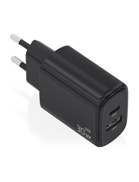 ÷ Aisens - cargador gan 30w, 1xusb-c pd3.0 qc4.0, 1xusb-a qc3.0, negro