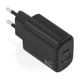 ÷ Aisens - cargador gan 30w, 1xusb-c pd3.0 qc4.0, 1xusb-a qc3.0, negro