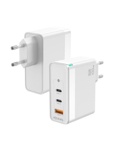 ÷ Aisens - cargador gan 100w, 2xusb-c pd3.0 qc4.0 qc5.0, 1xusb-a qc3.0, blanco