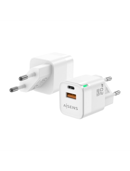 ÷ Aisens - cargador gan 20w, 1xusb-c pd3.0 qc4.0, 1xusb-a qc3.0, blanco