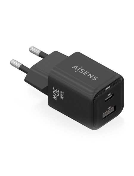 ÷ Aisens - cargador gan 30w, 1xusb-c pd3.0 qc4.0, 1xusb-a qc3.0, negro