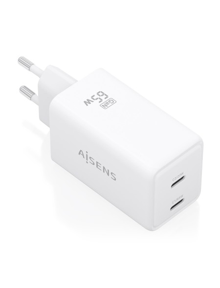 ÷ Aisens - cargador gan 65w, 2xusb-c pd3.0 qc4.0, blanco