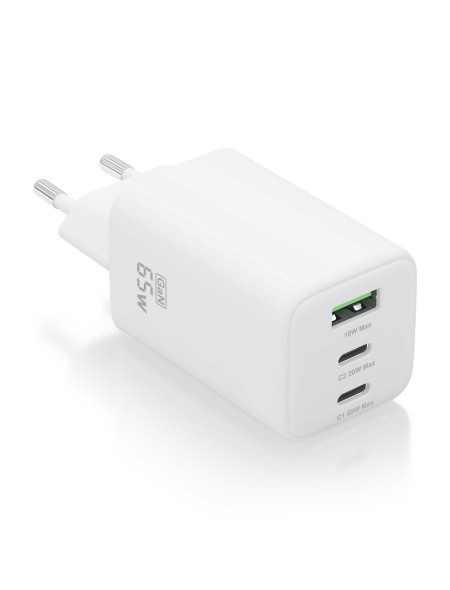 ÷ Aisens - cargador gan 65w, 2xusb-c pd3.0 qc4.0, 1xusb-a qc3.0, blanco