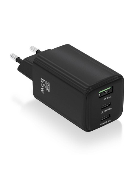 ÷ Aisens - cargador gan 65w, 2xusb-c pd3.0 qc4.0, 1xusb-a qc3.0, negro