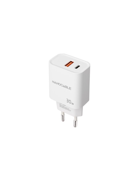 ÷ Nanocable cargador usb-c/pd + usb-a/qc 30w blanco