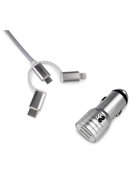 ÷ Subblim cargador coche dual alum 2.4a + cable 3 in1 silver