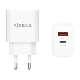 ÷ Cargador aisens 20w, 1xusb-c pd3.0, 1xusb-a qc3.0, blanco