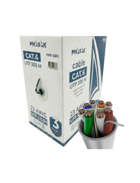 Bobina 305 metros Cat.6 UTP / LSZH Solido / AWG23 / Gris / PHR 6301