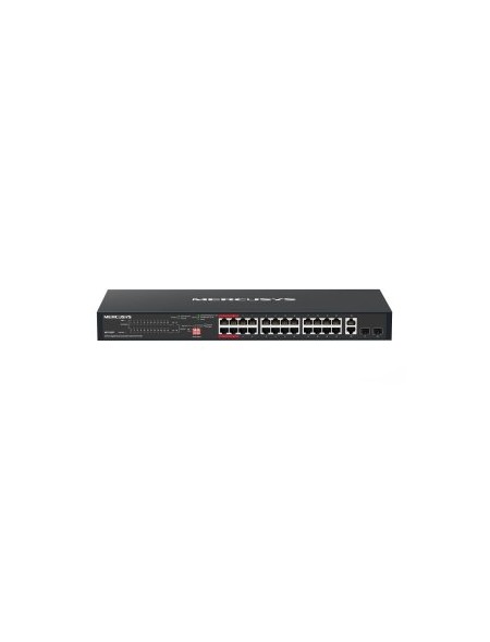 ÷ Switch poe+ no gestionable mercusys ms128gp 28p 28xrj45 1gb 24xpoe+ 2xsfp gb 295w 250m