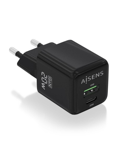 ÷ Aisens - cargador gan 20w, 1xusb-c pd3.0 qc4.0, 1xusb-a qc3.0, negro