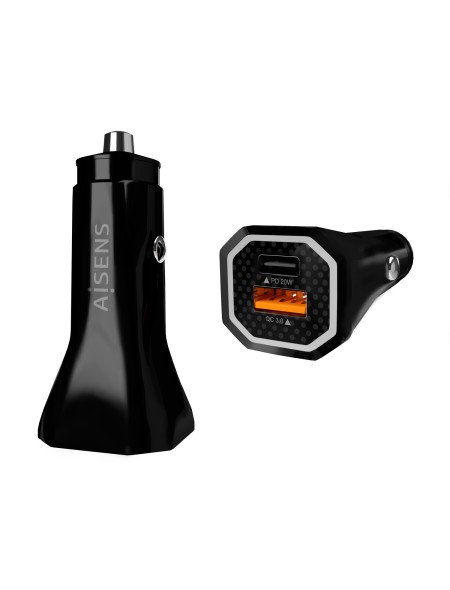 ÷ Aisens - cargador de coche 38w,1xusb-c pd3.0 20w,1xusb-a qc3.0 18w, negro