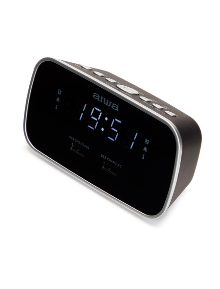 ÷ Radio despertador aiwa cru-19 black 2 puertos usb de carga 5v 2.4a