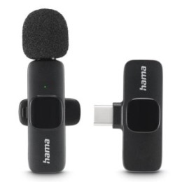 ÷ Microfono hama smart wireless gadget usb-c cancelacion ruido ia patron omnidireccional pinza negro