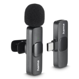 ÷ Microfono hama smart wireless gadget usb-c cancelacion ruido ia patron omnidireccional pinza negro