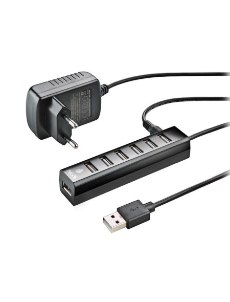 Hub 7 puertos USB 2.0 / NGS Ihub7 Tiny / Alimentado / Incluye Adaptador de Corriente / Negro