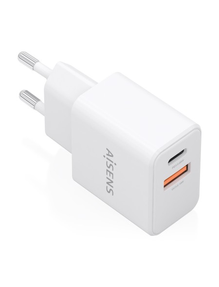 ÷ Aisens - cargador gan 20w, 1xusb-c pd3.0, 1xusb-a qc3.0, blanco