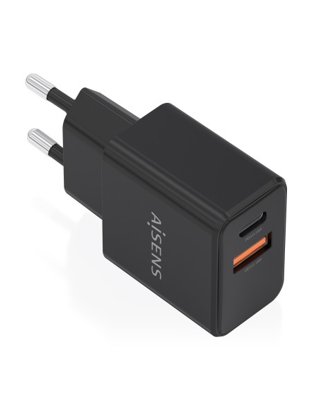 ÷ Aisens - cargador gan 20w, 1xusb-c pd3.0, 1xusb-a qc3.0, negro