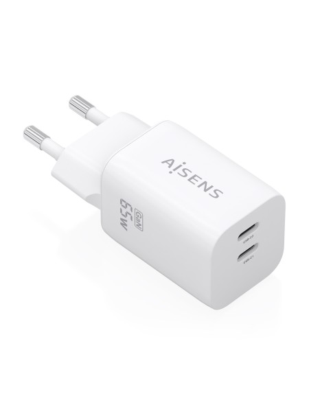 ÷ Aisens - cargador gan 65w, 2xusb-c pd3.0 qc4.0, blanco