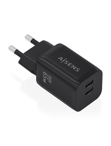 ÷ Aisens - cargador gan 65w, 2xusb-c pd3.0 qc4.0, negro