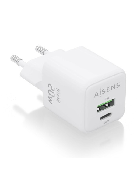 ÷ Aisens - cargador gan 20w, 1xusb-c pd3.0 qc4.0, 1xusb-a qc3.0, blanco