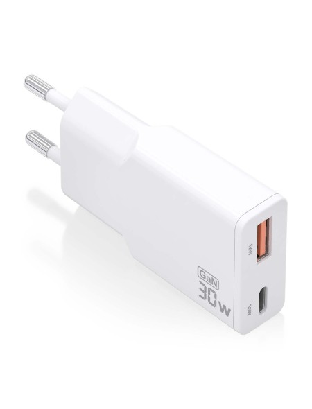 ÷ Aisens - cargador gan ultra delgado 30w, 1xusb-c pd3.0 qc4.0, 1xusb-a qc3.0, blanco