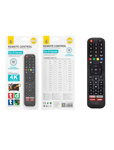 Mando a distancia TV Universal Hisense NR9438 / Negro / One+ / 2905802