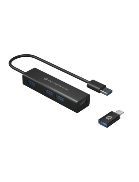 ÷ Hub usb 3.0 conceptronic hubbies06b 4 puertos usb 3.0 con adaptador usb-c color negro carcasa de alu