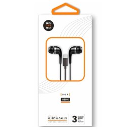 Auriculares Intrauditivos earTECH Hop / Micrófono / Type-C 1.2m / Negros / TEC1305 / Tech One Tech
