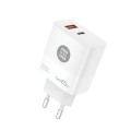 Cargador universal automático GAN 65W / 1x Type-C PD / 1x USB QC 3.0 / Tech One Tech / Blanco / TEC2270