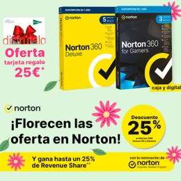Promoción 25% Descuento Norton 360 Deluxe Electrónica 50Gb / 1 Usuario / 5 Dispositivos / 1 Año / 21424440