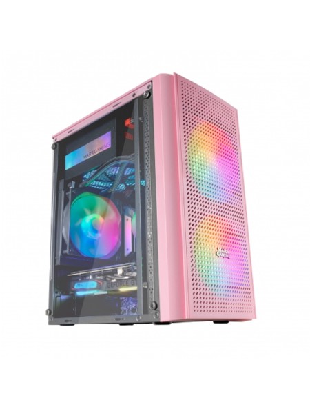 ÷ Caja microatx gaming mars gaming mc300 pink frontal mesh 3xventiladores 120mm rgb lateral de cristal
